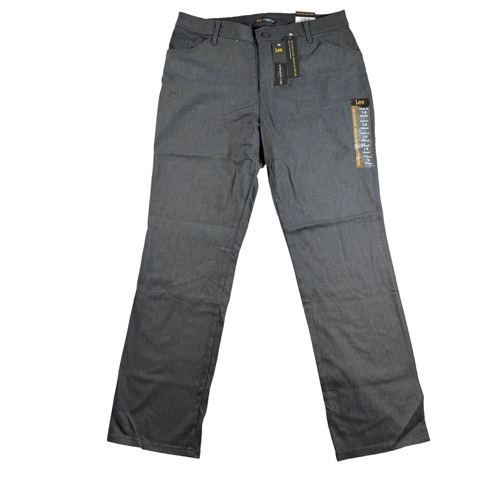 Lee Women Effortless Wash & Wear Straight Leg Pants 14 Medium Charcoal Heather